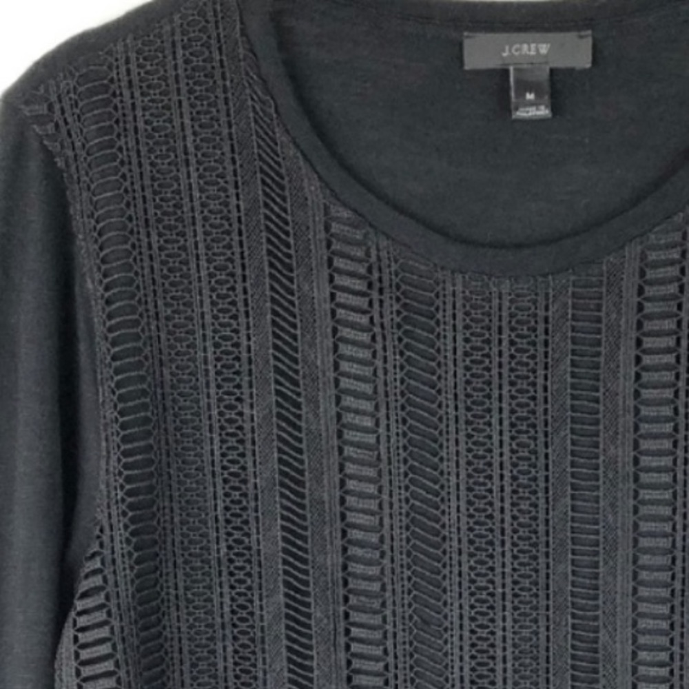 J. Crew Lace Front Long Sleeve T-Shirt | Black - Picture 3 of 9